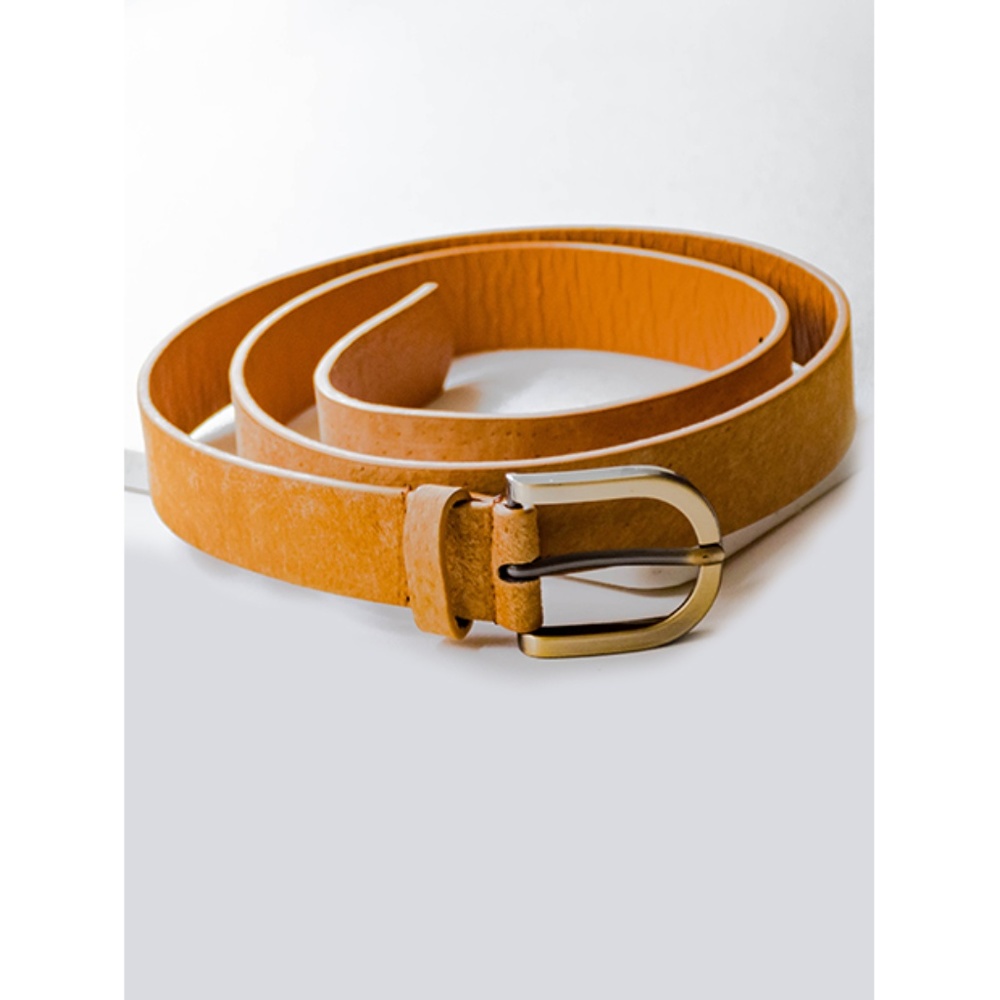•||NEW||• BRASS BUCKLE FAUX LEATHER BELT – CAMEL